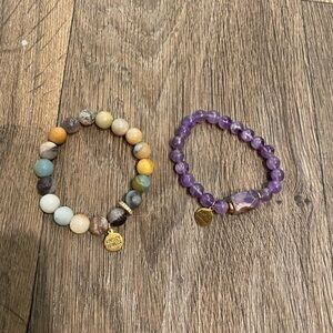 Kinsley Armelle Colorful Gemstone Stacking Bracelets Mixed Stones and Amethyst
